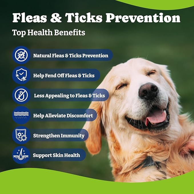 Flea & Tick Prevention for Dogs Chewables, YoYoBay Natural Dog Fleas and Ticks Control Supplement, Dogs Supplement, Natural Shield 5-in-1 Protection, Beef & Carrot Flavor, 180 Soft Chews *2 Pack