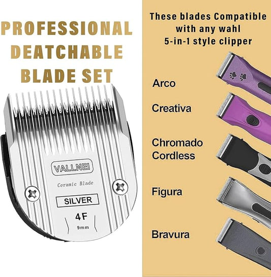 Detachable Adjustable Pet Dog Grooming Clipper 5-in-1 Blade Compatible with WAHL Professional Animal Blade Arco, Bravura, Chromado, Creativa, Figura, and Motion Pet, Dog, and Horse Clippers(4F)