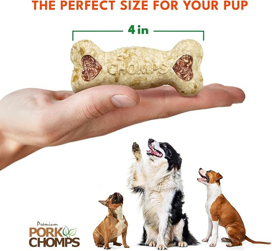 Pork Chomps Dog Chews, 4-inch Crunchy Bones, Bacon and Chicken Flavor, 12 Count