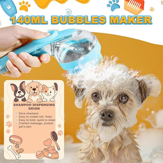 3Pcs Dog Bath Brush, Dog Scrubber for Bath, Dog Shampoo Brush Bubble Maker, Dog Paw Washer, dog grooming Massage Brush with Adjustable Ring Handle, dog accessories for Short & Long Hair -Blue