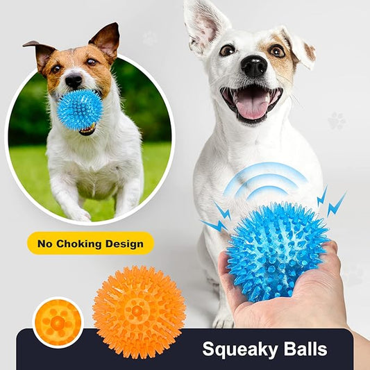 VITEVER 8 Colors 2.5” Squeaky Dog Toy Balls for Small Medium Dogs, Puppy Chew Toys for Teething, Spiky Dog Balls for Small Dogs, Durable Dog Toys for Teeth Cleaning and Training - Safe, BPA Free