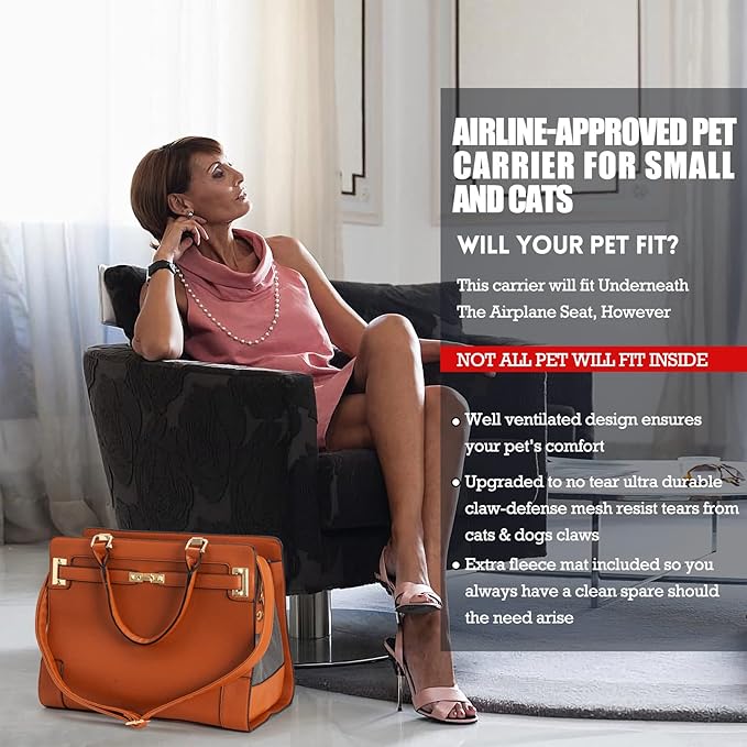 Stylish Pet Carrier Purse Leather Bag for Small Dogs Cats Puppy,Airline Approved Soft-Sided Carriers (Brown 2)