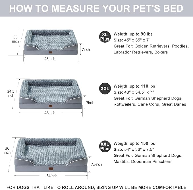 WNPETHOME Orthopedic Dog Bed for Extra Large Dogs - XL Waterproof Dog Bed, Bolster Dog Sofa Be Waterproof Dog Couch for Pet Sleeping, Pet Bed for Large Dogs