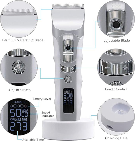 JAKEMY Dog Clippers Low Noise Pet Clippers Rechargeable Dog Trimmer Cordless Pet Grooming Tool with Pet Glooming Glove Comb Guides Scissors Nail Kits LED Screen for Dogs Cats & Others