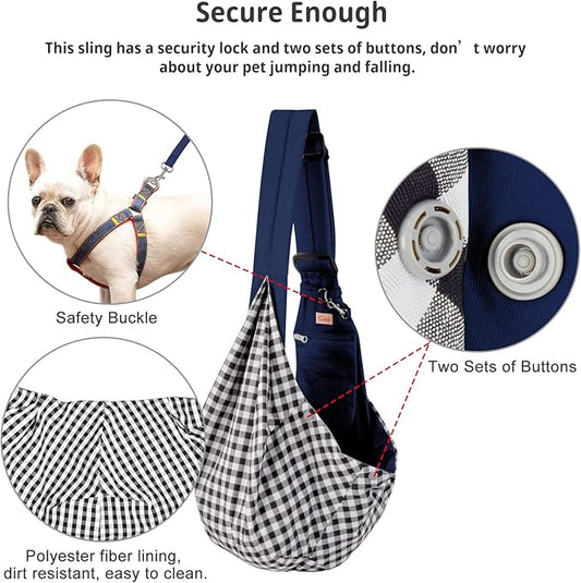Cuby Dog and Cat Sling Carrier - Hands Free Reversible Pet Papoose Bag - Soft Pouch and Tote Design - Adjustable - Suitable for Puppy, Small Dogs, and Cats for Outdoor Travel