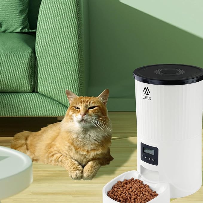 Elevon 4L Automatic Cat Feeder – Programmable Dog & Pet Food Dispenser with 10s Voice Recorder, Portion Control, Desiccant Bag, Large Capacity for Small Large Pets, White