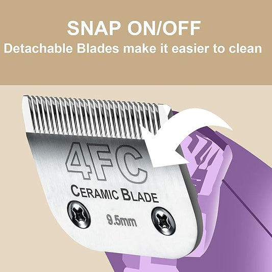 Detachable Pet Dog Clipper Blades,Compatible with Andis Size 4FC Cut Length 3/8"(9.5mm),Most Oster A5,Wahl KM Series Clippers,Made of Ceramic Blade & Stainless Steel Blade