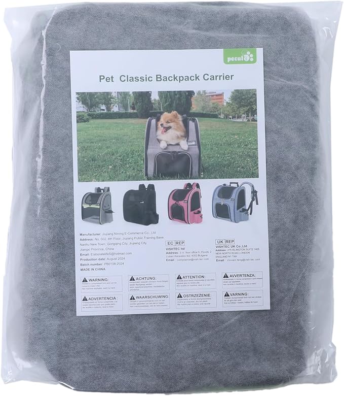 Pecute Cat Backpack with Breathable Mesh, Dog Backpack Carrier with Multi-Pockets, Cat Carrier Backpack Comfortable, Cat Backpack Carrier for Travel Hiking and Camping Gray