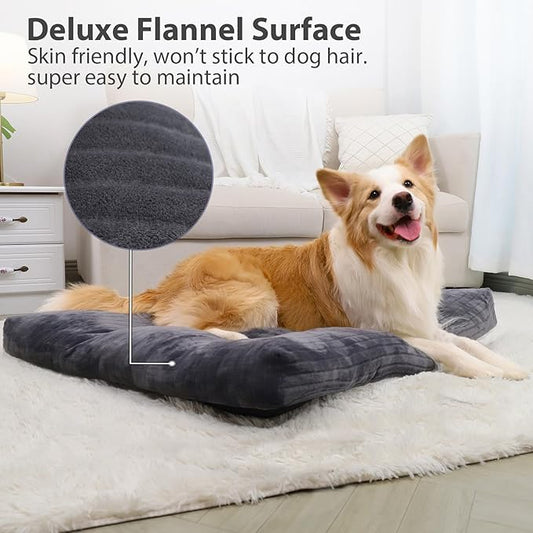 Dog Crate Bed Washable Dog Beds for Extra Large Dogs Deluxe Thick Flannel Fluffy Comfy Kennel Pad Anti-Slip & Anti-Scratch Pet Sleeping Mat, 41 x 27 Inch, Gray