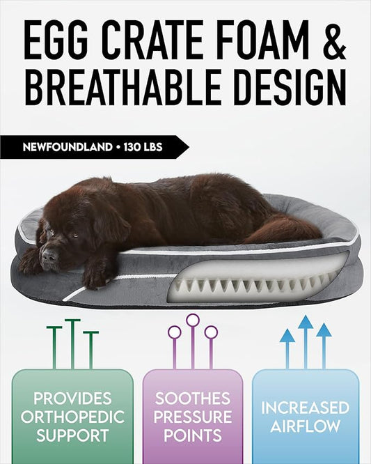 OhGeni Orthopedic Dog Bed for Extra Extra Large Dogs, Dog Couch Design with Egg Foam Support, Removable, Machine Washable Plush Cover and Non-Slip Bottom with Four Sided Bolster Cushion (Gray)