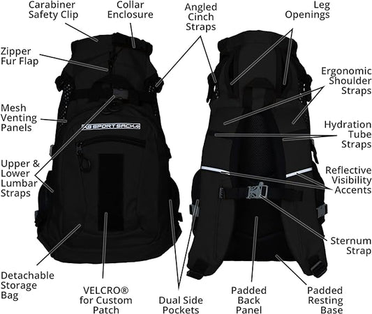 K9 Sport Sack | Adjustable Dog Carrier Backpack (Medium, Plus 2 - Jet Black)