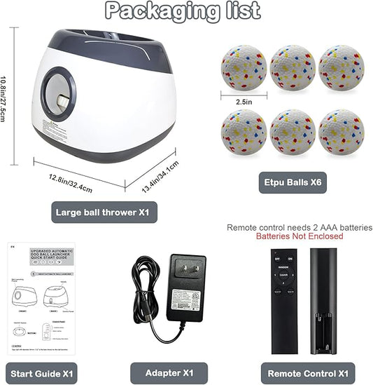 Automatic Dog Ball Launcher, Upgraded Interactive Dog Balls Thrower with 3 Distance 29Ft-79Ft, Remote Control Ball Launcher for Medium&Large Dogs, 5 Etpu Balls Included (Silver Grey