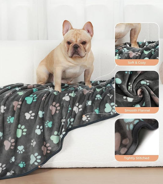 1 Pack 6 Blankets Dog Cat Soft Fluffy Fleece Pet Blanket Warm Cute Print Design Puppy Kitten Blanket Doggy Paw Small(23"x16")