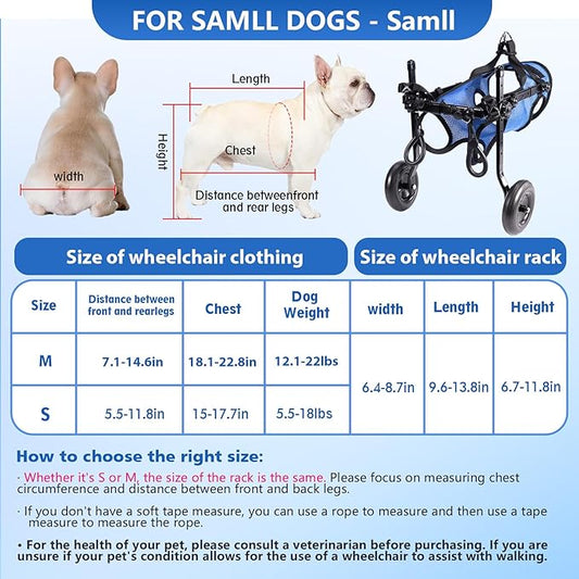 Updated Dog Wheelchair for Back Legs, Small Dog Wheelchair Carts with Wheels, Light Weight Wheelchair for Leg Support Helps Senior, Injured, Paralyzed (Blue, S)