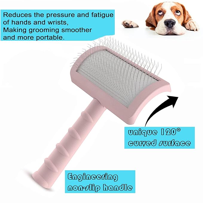 Large Slicker Brush for Dogs,Cats,Extra Long Pin Shedding Brush for Long Haired Dog,Cat, Pet Grooming Wire Brush for Thick Undercoat Curly Hair,25mm(1"),Pink