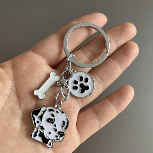 Dog Keychain, Puppy Keyring Keyfob Metal Pet ID Tags for Clothing Bag Adornment Accessory (23-Dalmatian)