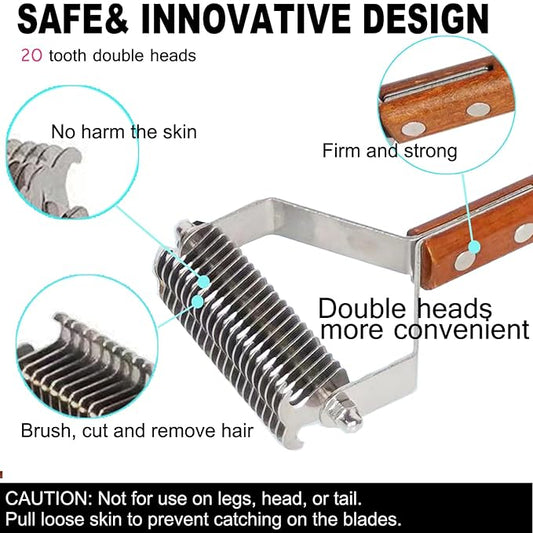 Undercoat Rake for Dogs and Cats, Pet brush for Dematting Comb, Pet Grooming Combs For Long-Haired & Short-Hair, Removes Dander, Dirt, and Detangles,With Wooden Handle 3 pack.