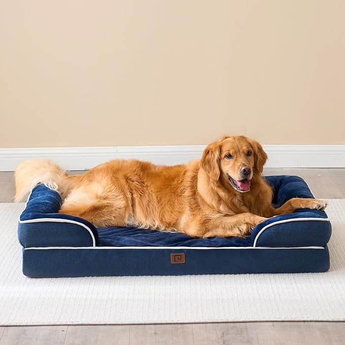 EHEYCIGA Orthopedic XL Dog Beds, Waterproof Memory Foam Dog Bed for Extra Large Dogs, Non-Slip Bottom and Egg-Crate Foam Big Dog Couch Bed with Washable Removable Cover, Navy