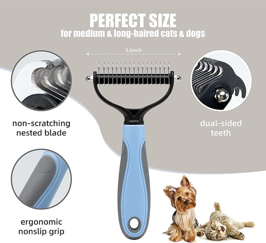 Pet Grooming Brush - Deshedding Brush, Double Sided Shedding and Dematting Undercoat Rake Comb for Dogs and Cats, Deshedding Tool for Grooming