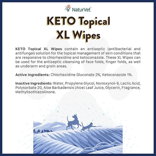 NaturVet Keto Topical XL Wipes for Dogs, Cats & Horses 60 Count