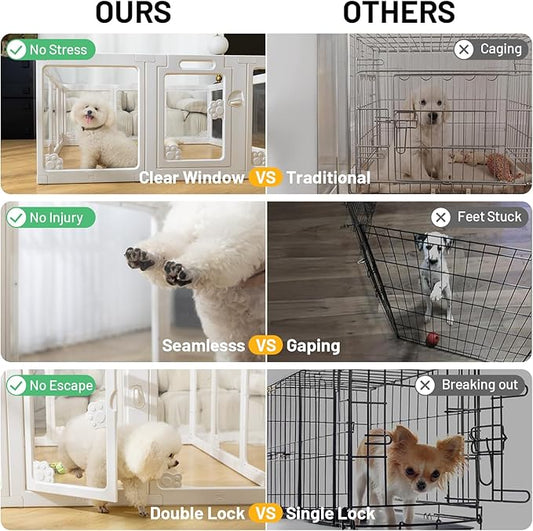 Extention Kit-Clear Acrylic Dog Playpen Indoor Transparent Plastic Puppy Playpen for Cat Rabbit Easy Assemble Pet Pen Foldable Fence Crate Kennel Cage Enclosure (23.6“ Height, 2PCS)