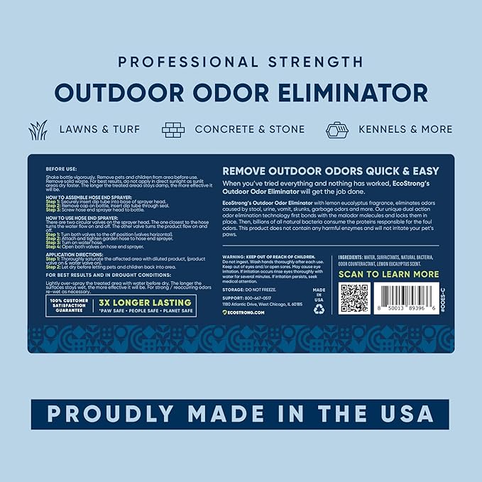 Eco Strong Outdoor Odor Eliminator Outside Dog Urine Enzyme Cleaner Powerful Pet, Cat, Animal Scent Deodorizer | Professional Strength for Yard, Turf, Kennels, Patios, Decks (160 oz Bundle w Sprayer)