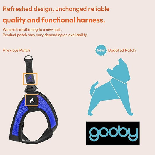 Gooby Escape Free Easy Fit Harness - Blue, Medium - No Pull Step-in Patented Small Dog Harness with Quick Release Buckle - Perfect On The Go No Pull Harness for Small Dogs or Medium Dog Harness