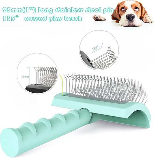 Large Slicker Brush for Dogs,Cats,Extra Long Pin Shedding Brush for Long Haired Dog,Cat, Pet Grooming for Thick Undercoat Curly Hair,25mm(1"),Green