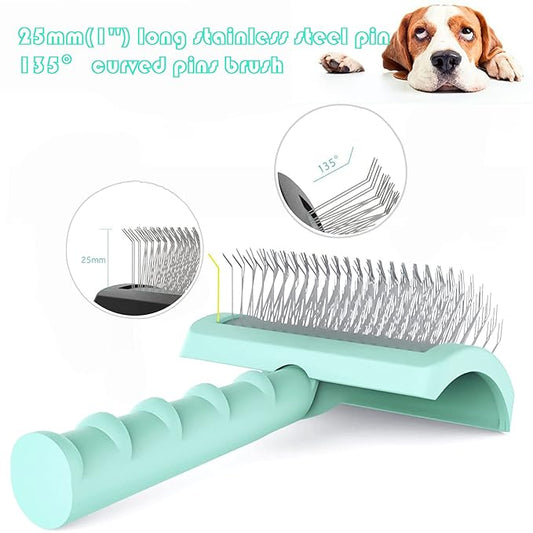 Large Slicker Brush for Dogs,Cats,Extra Long Pin Shedding Brush for Long Haired Dog,Cat, Pet Grooming Wire Brush for Thick Undercoat Curly Hair,25mm(1"),Green