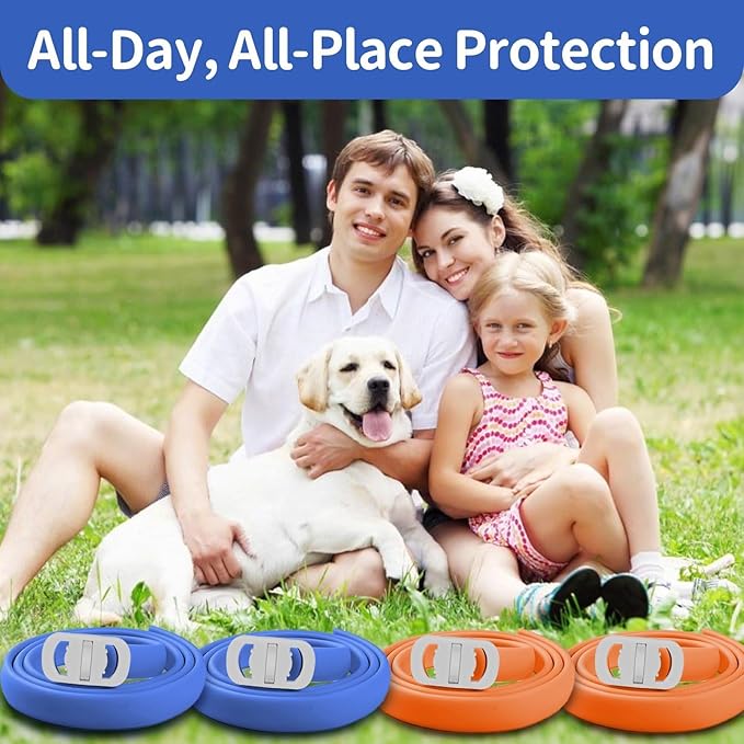 Dog Flea and Tick Collar 4 Pack, Waterproof Adjustable Collar for Dogs and Puppies, 32-Month Prevention, Blue & Orange