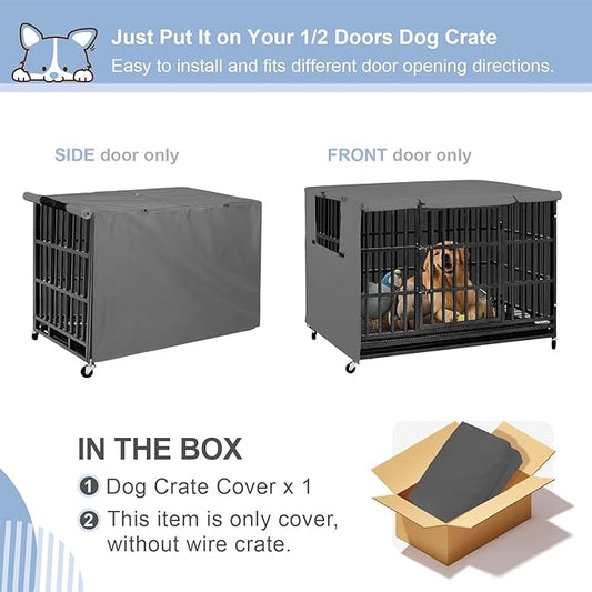 Explore Land 38 inches Dog Crate Cover Heavy Duty Polyester Pet Kennel Sunshade Universal Fit for Wire Cage (Grey)