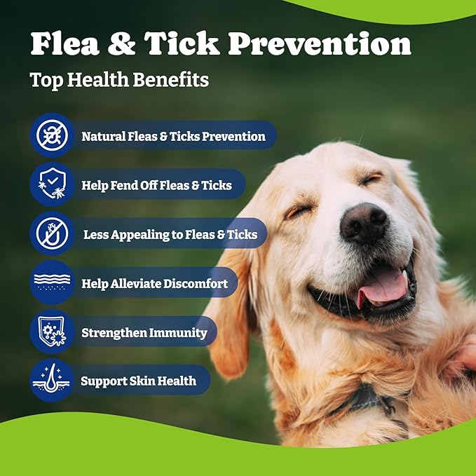 Flea & Tick Prevention for Dogs Chewables, Natural Dog Flea and Tick Control Treatment, Oral Flea Pills, Dogs Supplement, Natural Shield 5-in-1 Protection, Beef & Carrot Flavor, 70 Soft Chews