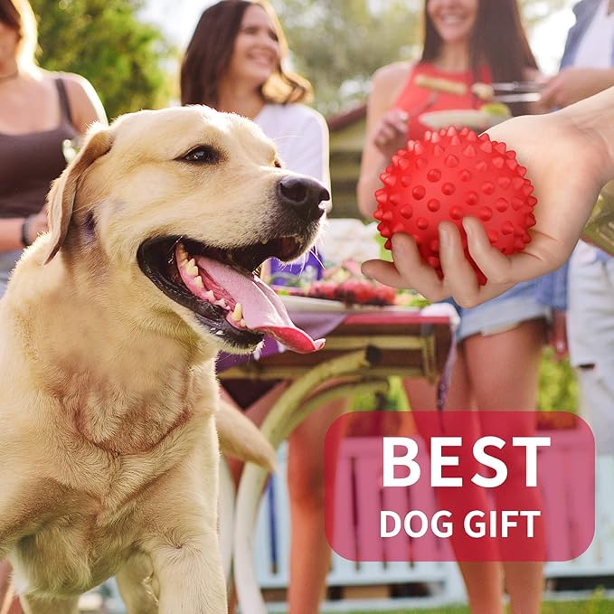 Apasiri Dog Balls Squeaky Dog Toys for Large Dogs, Dog Toys for Aggressive Chewers, Tough Spiky Dogs Ball, Floatable Rubber Pet Toys for Medium Breed, Beef Flavor, Pack of 3