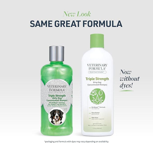 Veterinary Formula Smart Coat Complex Triple Strength Dirty Dog Concentrated Shampoo, 17 Fl oz – DirtRepel Tech Cleans Extra Dirty and Smelly Dogs – Contains Shea Butter and Aloe Vera to Soothe