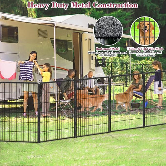Dog Playpen 40 inch Dog Fence for Outdoor Indoor Use Heavy Duty Metal Dog Pen for Large Dogs, Rustproof Pet Playpen Portable Pet Fence Outdoor for Yard, RV Camping, Customizable, 34 Panels