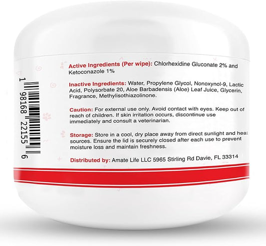 Amate Medicated Dog Wipes for Ear Skin & Coat - Pet Wipes for Dogs & Cats - 2.5” Small Wipes - Relieve Skin Issues, Hot Spots & Irritation - Pack of 50