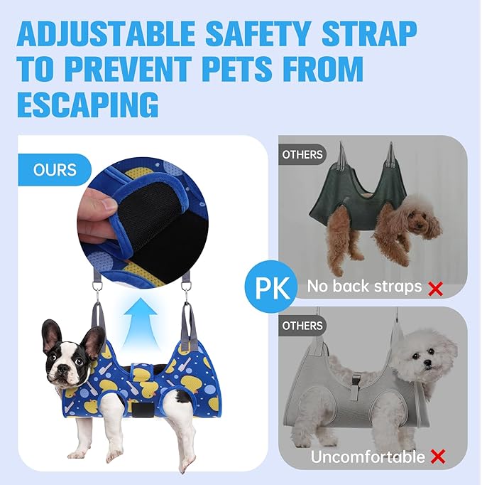 PAWCHIE Dog Grooming Hammock Harness for Dogs & Cats with Pet Nail Clipper Trimmer - Cat Hanger Sling for Trimming Clipping Nails- Dog Hammock Restraint Bag for Small Medium Large Dog, Navy Blue M