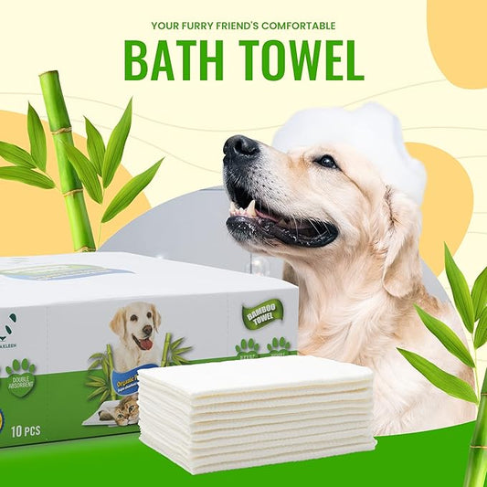 Bamboo Pet Towel 10 PCS - Reusable Bamboo Paper Towels for Dogs, Cats and Other Pets are Machine Washable Up to 5 Times | Disposable Pet Wipes for Drying and Cleaning Dirty Pets