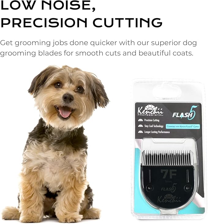 Kenchii Professional Dog Clipper Blade Flash 5 Pet Hair Clipper - Detachable Stainless Steel Blades for Dog Grooming - Hair Clippers & Accessories Pet Shaving Blades. (KEFB5-7F)