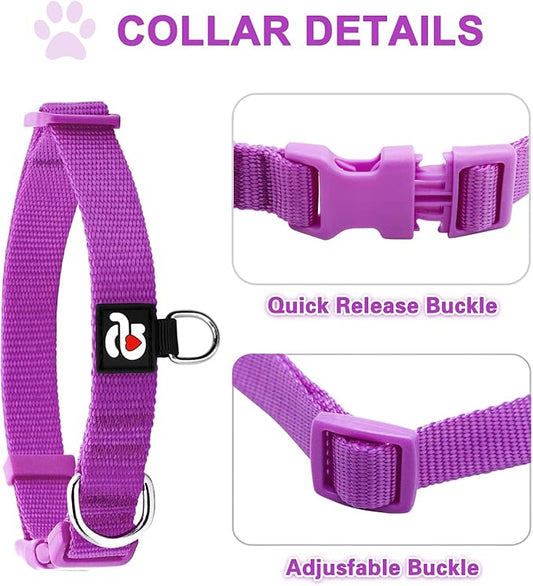 azuza 3 Pack Dog Collars Comfortable and Adjustable Nylon Dog Collars for Large Dogs, L (18-26inch), Pink, Hot Pink and Purple