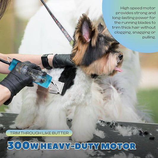 Pet Grooming Clippers 300W & Replacement Blades Set Included (1 Standard + 1 Adjustable) Bundle