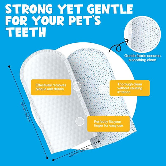 Mint Dental Care Wipes 60 Counts - Dogs Tooth Cleaning Wipes to Reduce Plaque & Tartar Buildup - Dogs and Cats Wipes for Cleaner Mouth - Dog Tooth Brushing Kit
