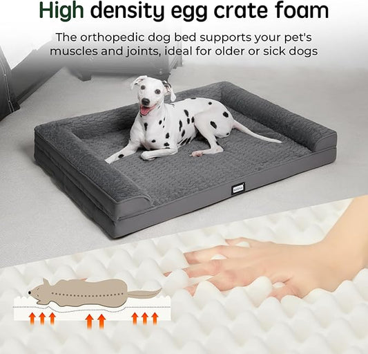 BALANCE Orthopedic Dog Bed for Large Dogs, Comfortable Dog Sofa Beds with Removable Washable Cover & Nonskid Bottom, Egg Crate Foam Dog Couch for Pet Sleeping, Grey
