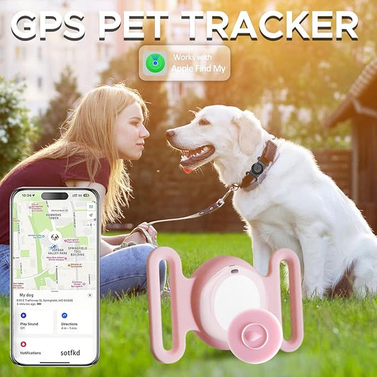 GPS Tracker for Dogs, Mini GPS Cat Tracker, Dog Tracking tag with Holder, No Monthly Fee,Work with Apple Find My(iOS Only),Dog Tracking Device,Anti-Lost,Finder Tag for Vehicles/Pets/Kids/Items (Pink)