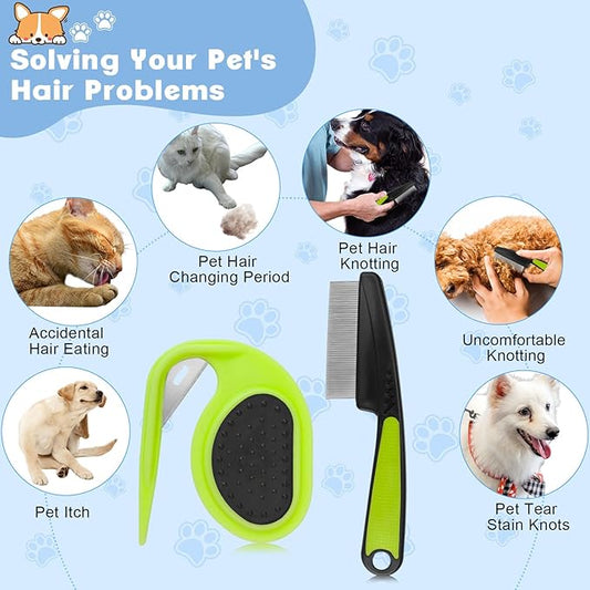 2PCS Flea Comb-Pet Knotting Comb, Tick Comb for Long Haired Pets- Remove Clumps Stainless Fine Tooth Dog Eye Comb Tear Stain Comb for Small Dogs Cat Pet Grooming Comb