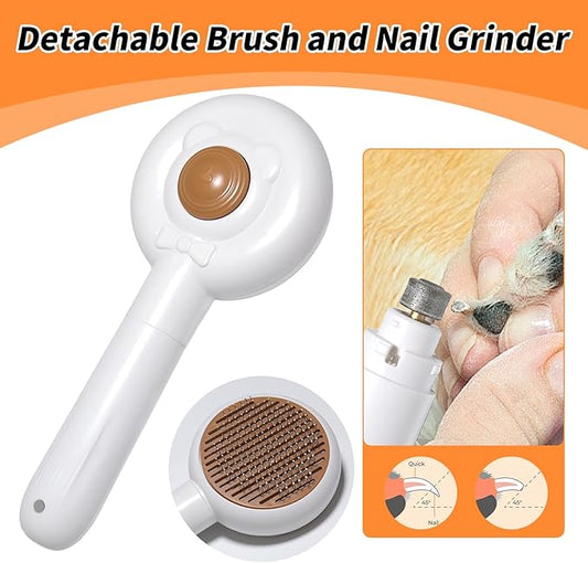 2 in 1 Pet Brush and Nail Grinder, Rechargeable Self-Cleaning Slicker Cat Brush for Shedding and Grooming, Pet Paws Nail Trimmers for Small & Medium Dogs