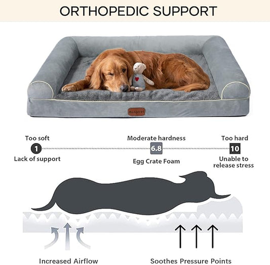 Dog Beds Large Sized Dog, Orthopedic Dog Bed, Waterproof Dog Bed, Washable Dog Bed, 47" x 31" x 8" Light Gray