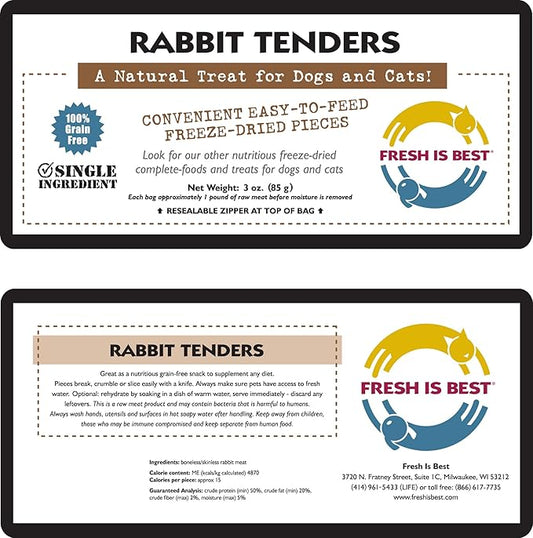 Fresh Is Best - Freeze Dried Healthy Raw Meat Treats for Dogs & Cats - Rabbit Tenders