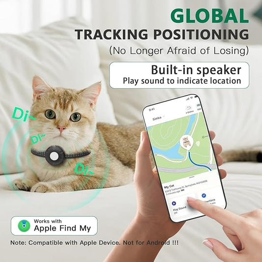 Cat Tracker,Waterproof Pet Tracker for All Cats(Only iOS),Cat Tracker Collar with Safety Elastic Buckle,No Monthly Fee,Compatible with Apple Find My App-(Black)