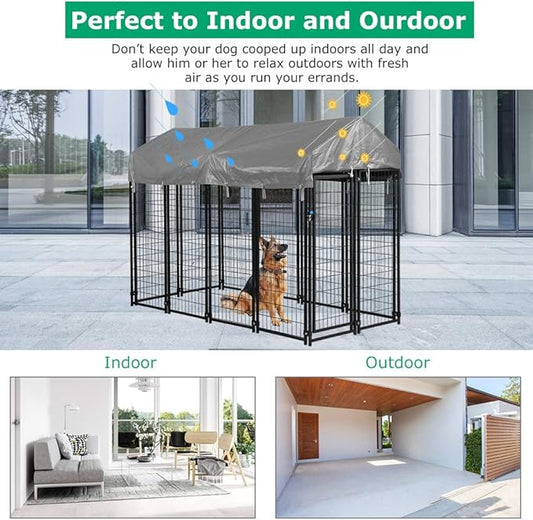 FDW Large Dog Kennel Pet Crate Heavy Duty Cage Puppy Playpen Wire Animal Metal Camping Indoor Outdoor Cage for Large Dogs with Roof